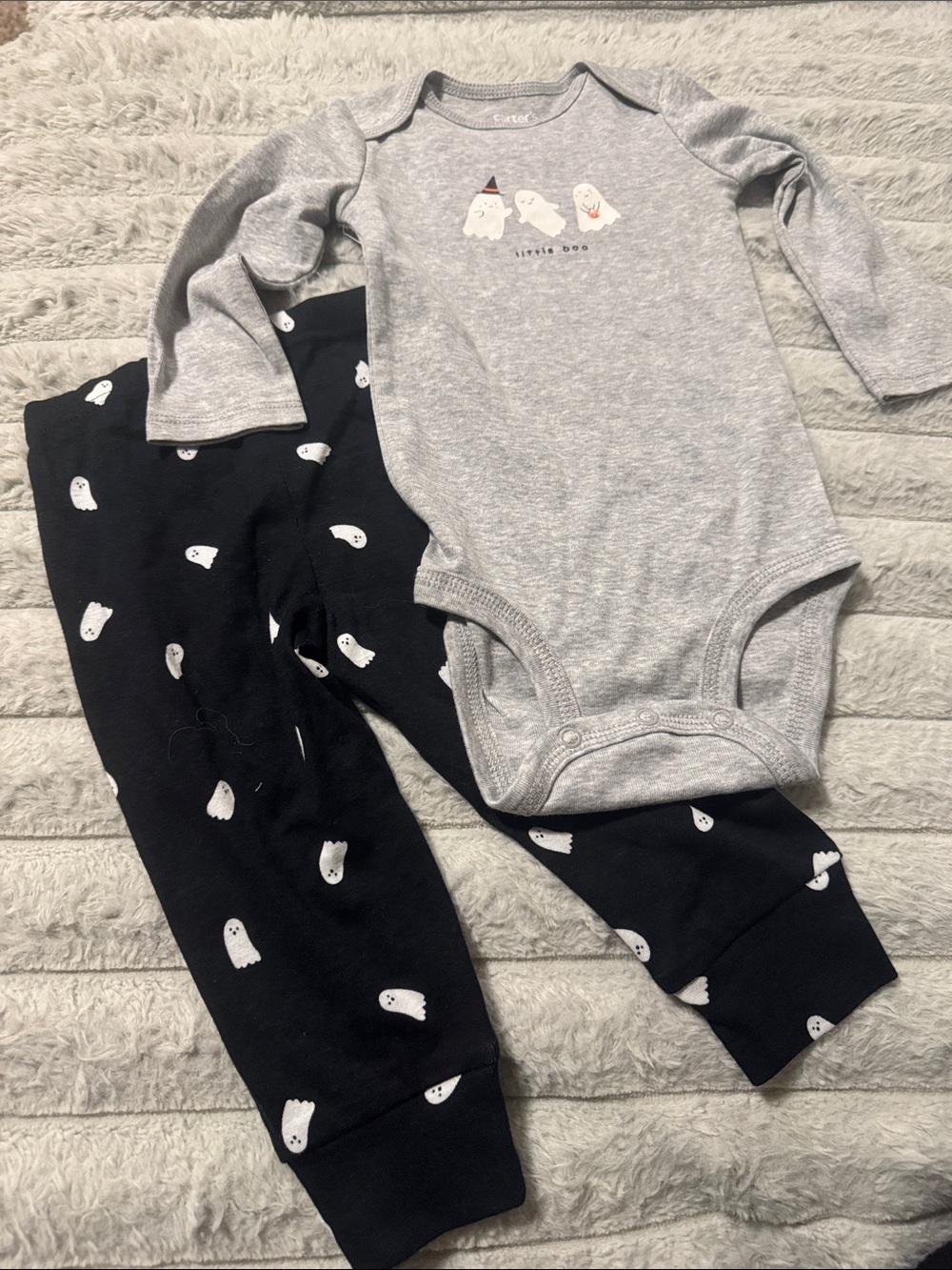Carter's Gray Bodysuit with Black Ghost-Print Pants